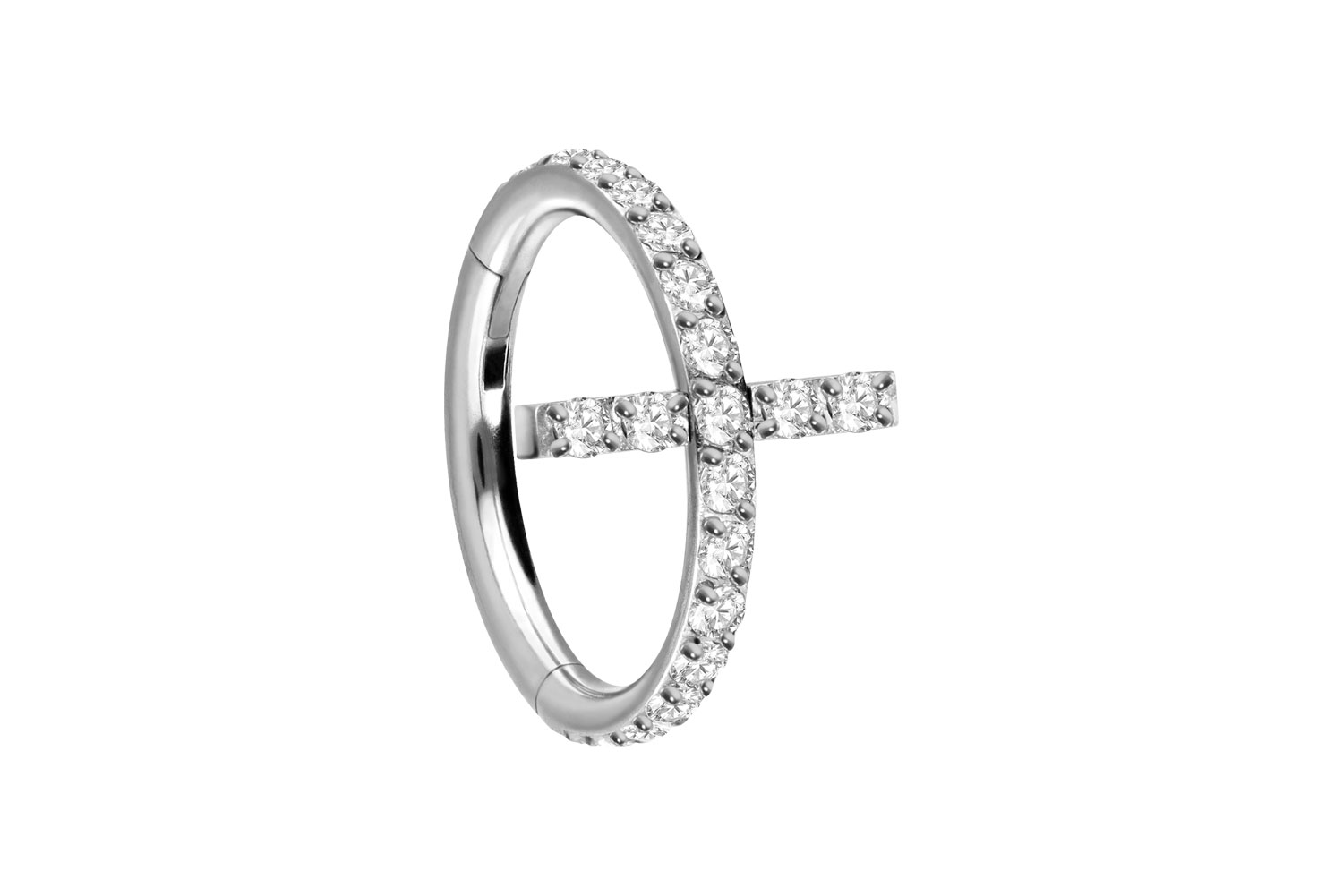 Titan Segmentring Clicker Piercing EINGEFASSTES KRISTALLKREUZ